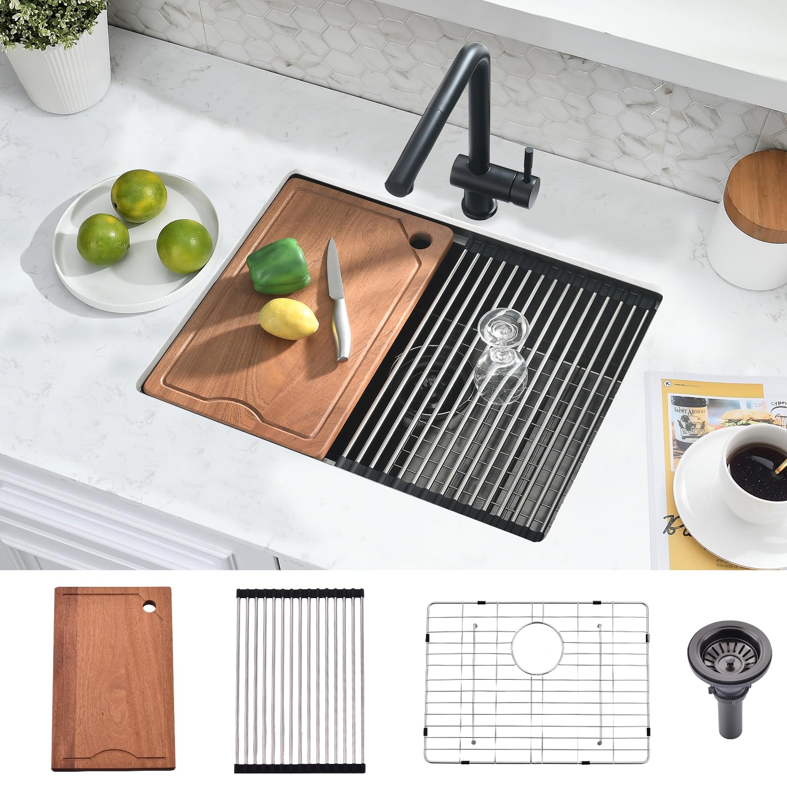 SOMRXO 23 Inch Black Bar Sink Undermount - 16 Gauge Black